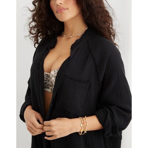 Aerie AEO AERIE POOL-TO-PARTY COVER UP size L Black - Picture 8 of 10